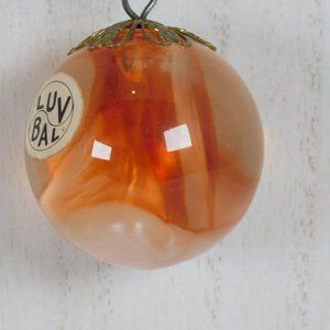 Round 2" Ball Shaped Orange White Sphere Necklace Gold Tone Chain Luv Bal Tags